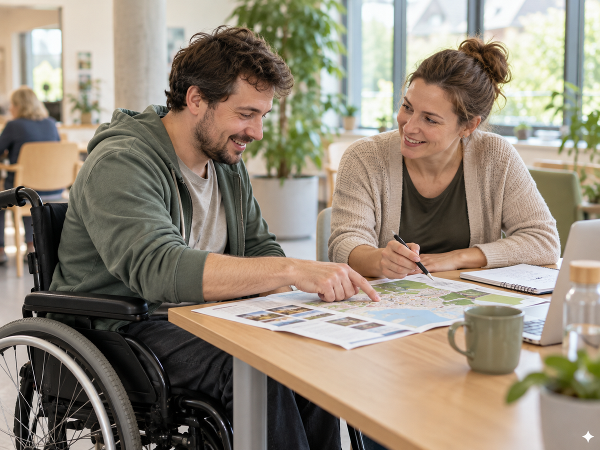 Menschen mit Behinderungen professionell begleiten – praxisnahe Weiterbildung für Organisationen. * KI-generiertes Symbolbild.
