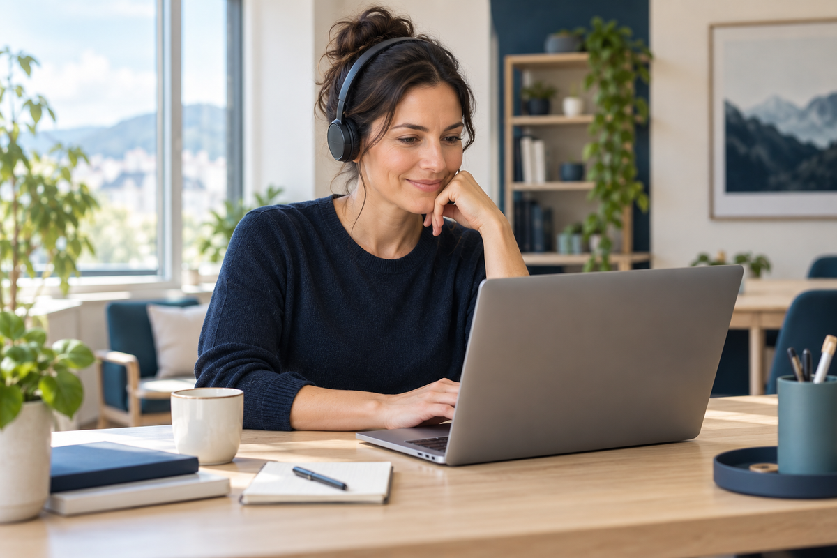 Symbolbild: Erwachsene Lernende am Laptop – Deutsch-Sprachcheck und Bildungsorientierung