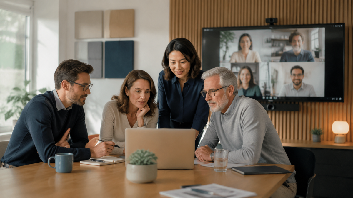 Microsoft Teams Basiskurs – Team arbeitet gemeinsam in einer Videokonferenz