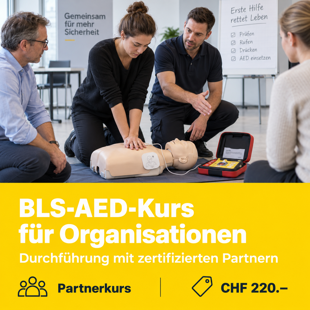 BLS-AED-Kurs für Organisationen – Durchführung mit zertifizierten Partnern