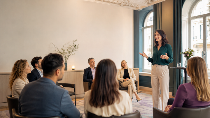 Souveräne Referentin spricht in einem professionellen Seminar